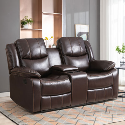 Darby Home Co 138 Wide Faux Leather Theater Sectional with Cup Holder Wayfair